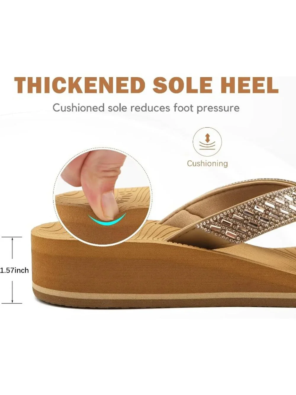 Women's Khaki Comfortable Rhinestone Support Casual Flip Flops Stylish Sandals